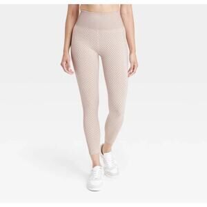 Women's Seamless High-Rise Houndstooth Jacquard 7/8 Leggings Taupe Stretch NWT M